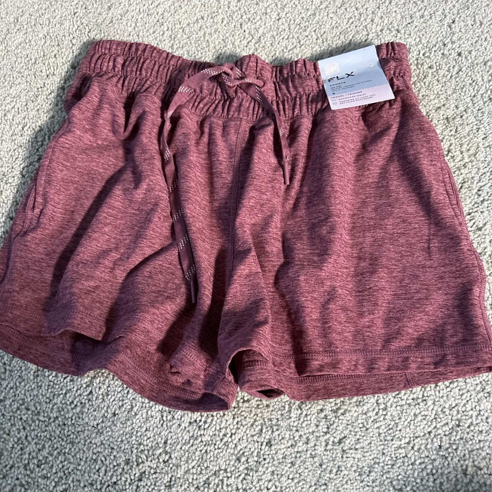 FLX Women’s Mid Rise Shorts Small Burgundy Travel Leisure Drawstring‎ Waist